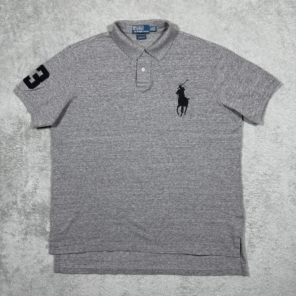 Polo Ralph Lauren Polo Shirt Mens XXL Heathered Gray Big Pony Crest 3 Custom Fit